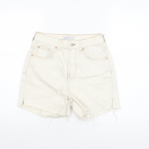 Primark Women Ivory High Waist Cut-Off Denim Shorts Size 8