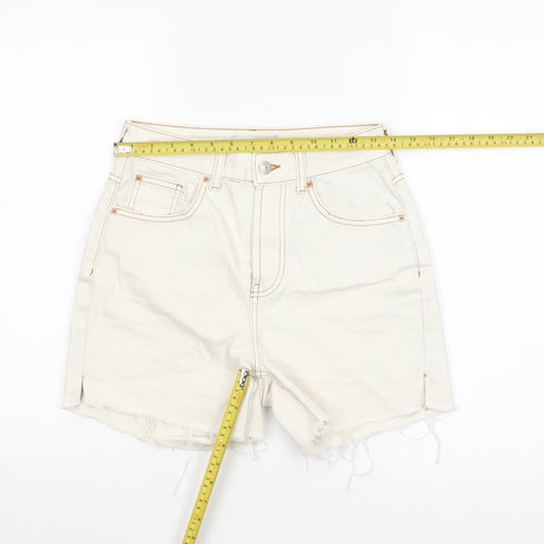 Primark Women Ivory High Waist Cut-Off Denim Shorts Size 8