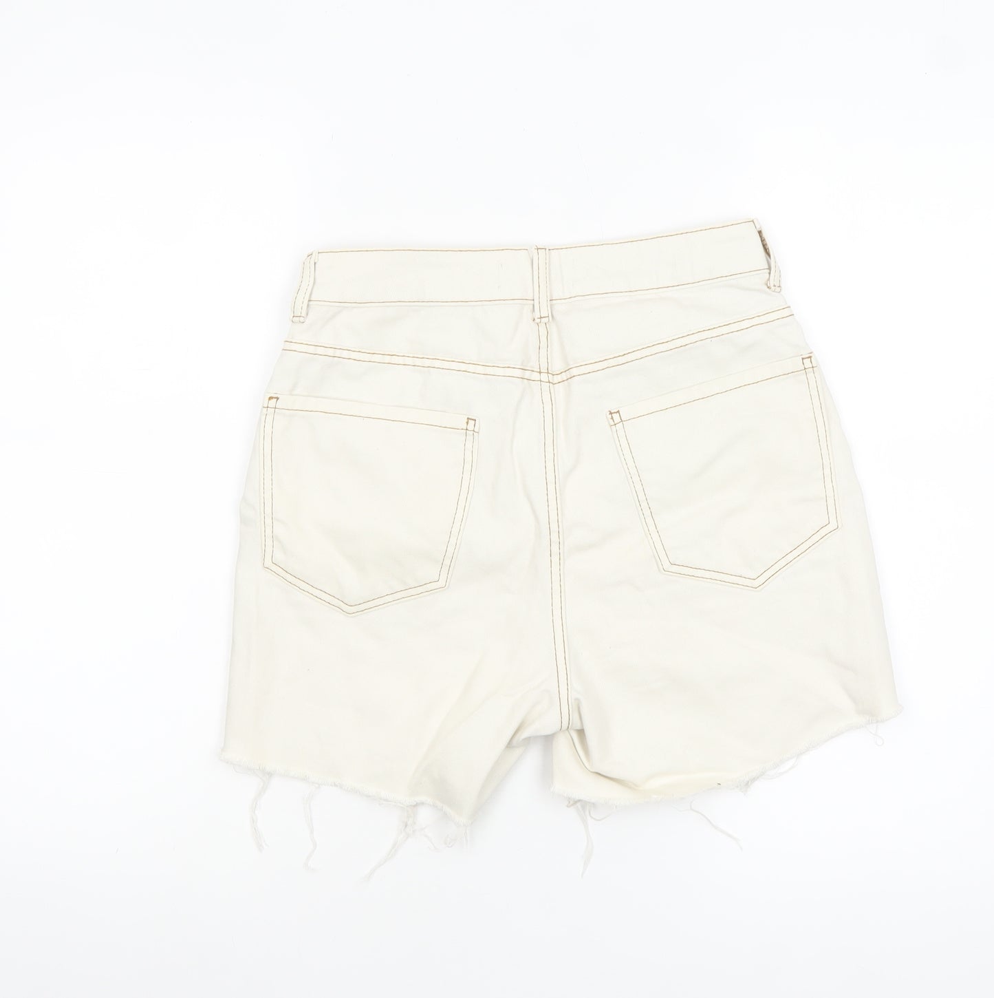 Primark Women Ivory High Waist Cut-Off Denim Shorts Size 8