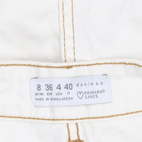 Primark Women Ivory High Waist Cut-Off Denim Shorts Size 8