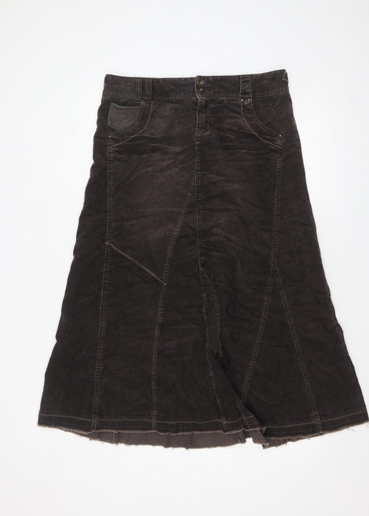 Marks and Spencer Women Brown Corduroy Midi A-Line Skirt Size 12