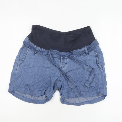 H&M Mama Blue Maternity Chambray Tie Waist Shorts Size 10