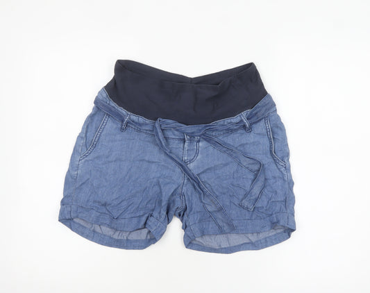 H&M Mama Blue Maternity Chambray Tie Waist Shorts Size 10