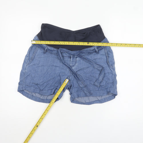 H&M Mama Blue Maternity Chambray Tie Waist Shorts Size 10
