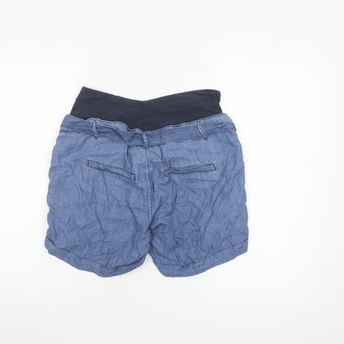 H&M Mama Blue Maternity Chambray Tie Waist Shorts Size 10