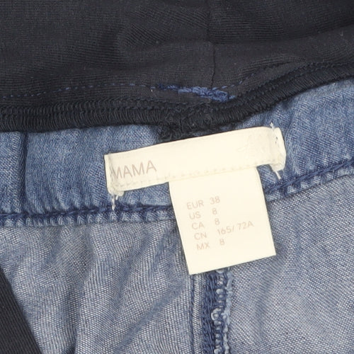 H&M Mama Blue Maternity Chambray Tie Waist Shorts Size 10