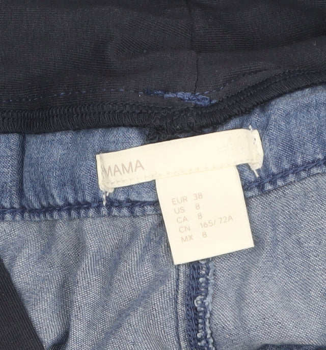 H&M Mama Blue Maternity Chambray Tie Waist Shorts Size 10
