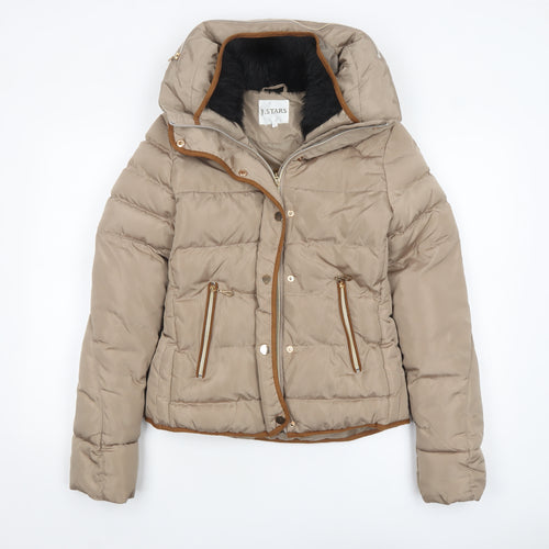J.STARS Women’s Beige Short Puffer Jacket Hooded Size S Winter Coat