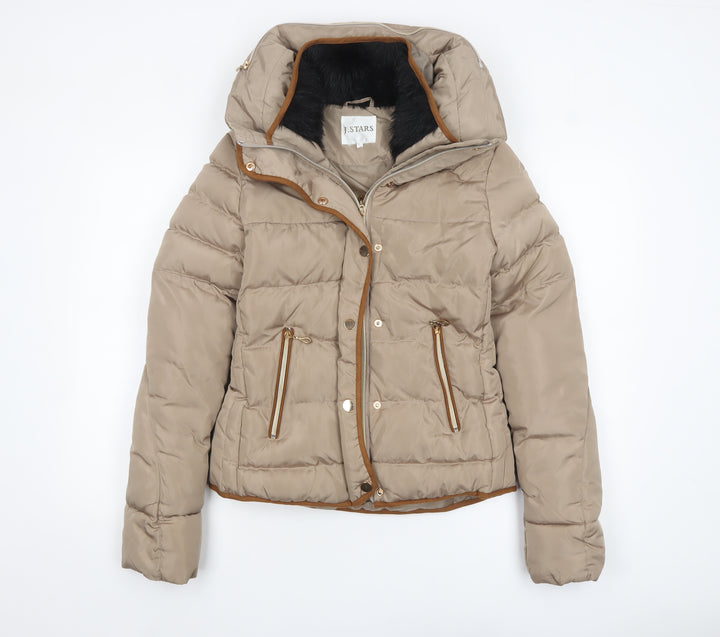 J.STARS Women’s Beige Short Puffer Jacket Hooded Size S Winter Coat
