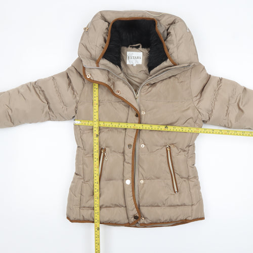 J.STARS Women’s Beige Short Puffer Jacket Hooded Size S Winter Coat