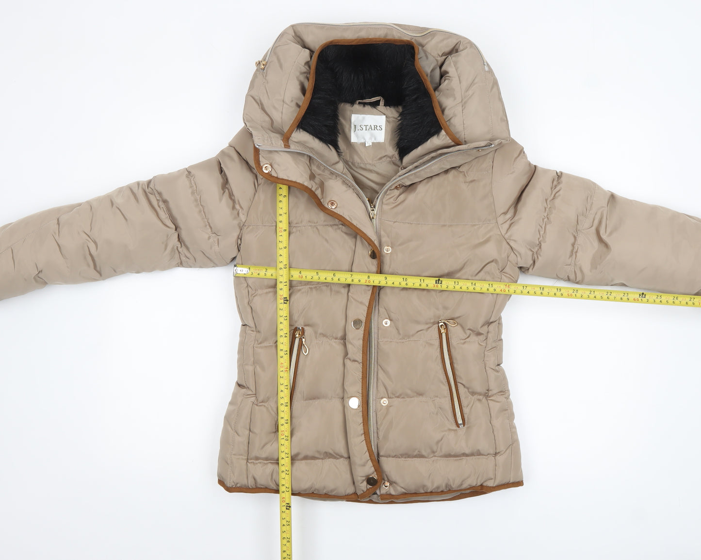 J.STARS Women’s Beige Short Puffer Jacket Hooded Size S Winter Coat