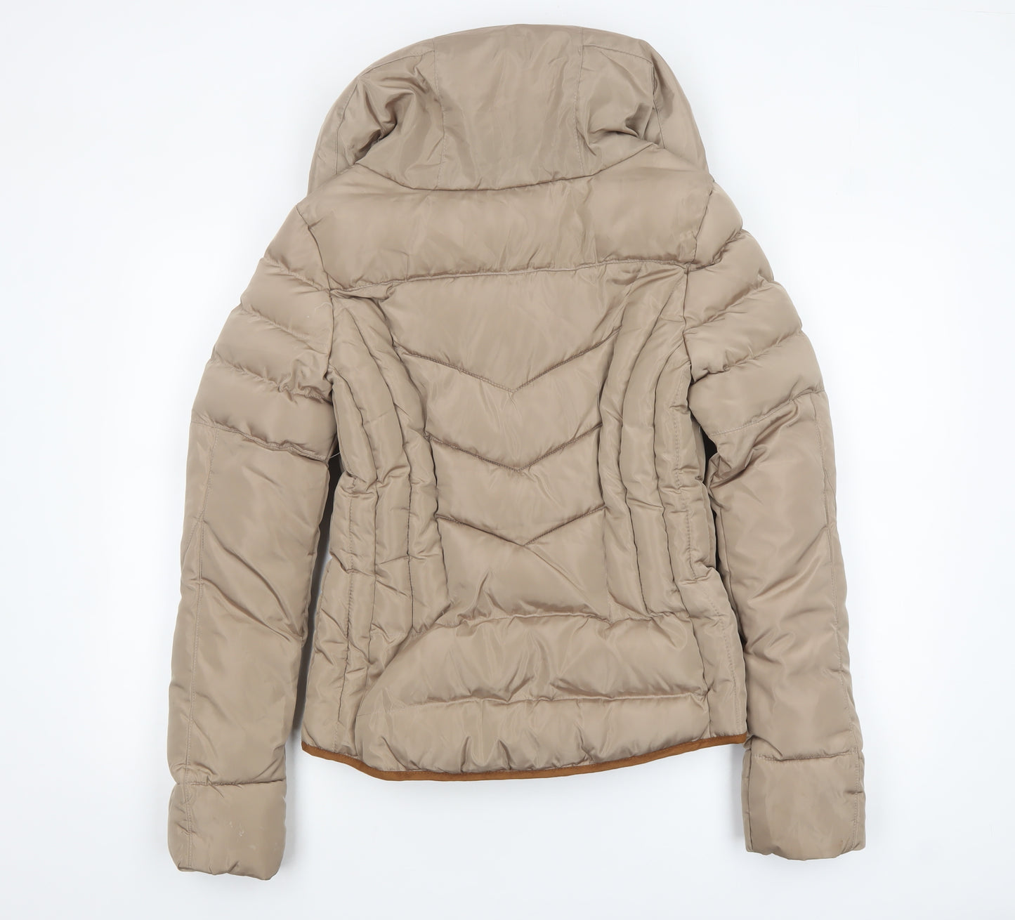 J.STARS Women’s Beige Short Puffer Jacket Hooded Size S Winter Coat