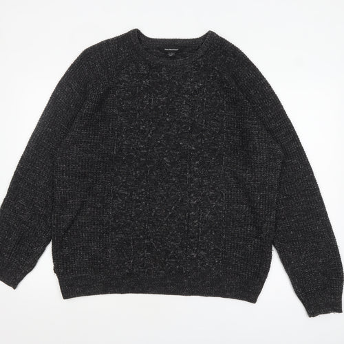 Cedar Wood State Men's Black Cable-Knit Crew Neck Pullover Jumper Size L