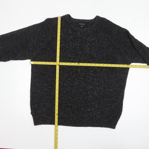 Cedar Wood State Men's Black Cable-Knit Crew Neck Pullover Jumper Size L