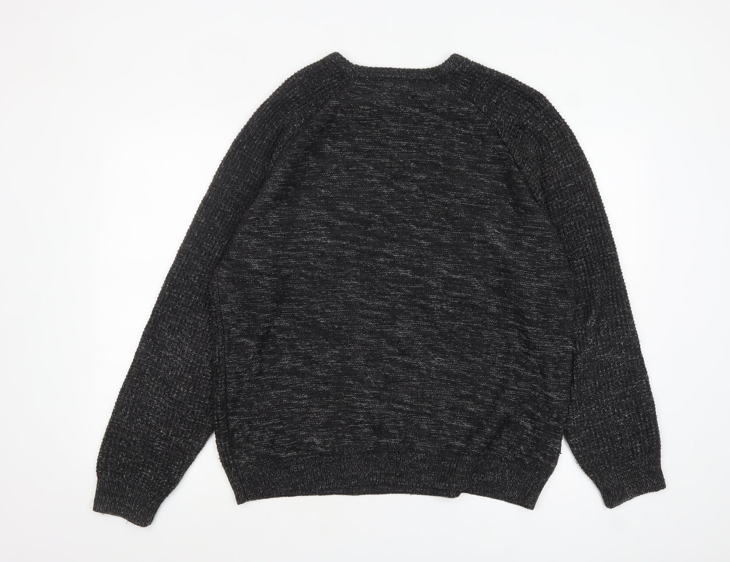 Cedar Wood State Men's Black Cable-Knit Crew Neck Pullover Jumper Size L