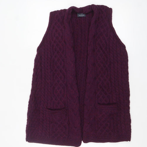 Aran Woollen Mills Women Purple Cable-Knit Merino Wool Sleeveless Vest L