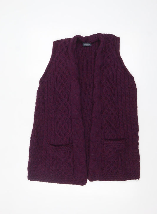 Aran Woollen Mills Women Purple Cable-Knit Merino Wool Sleeveless Vest L