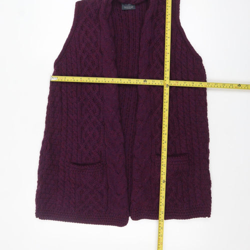Aran Woollen Mills Women Purple Cable-Knit Merino Wool Sleeveless Vest L
