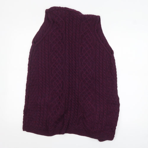 Aran Woollen Mills Women Purple Cable-Knit Merino Wool Sleeveless Vest L