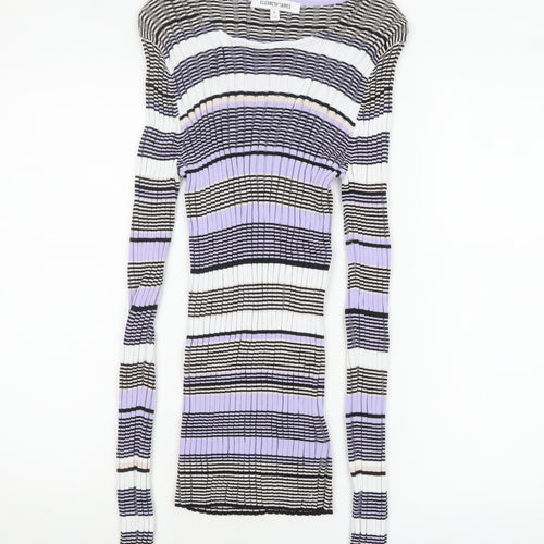 Elizabeth and James Womens Multicoloured L Striped Boat Neck Pullover Jumper
