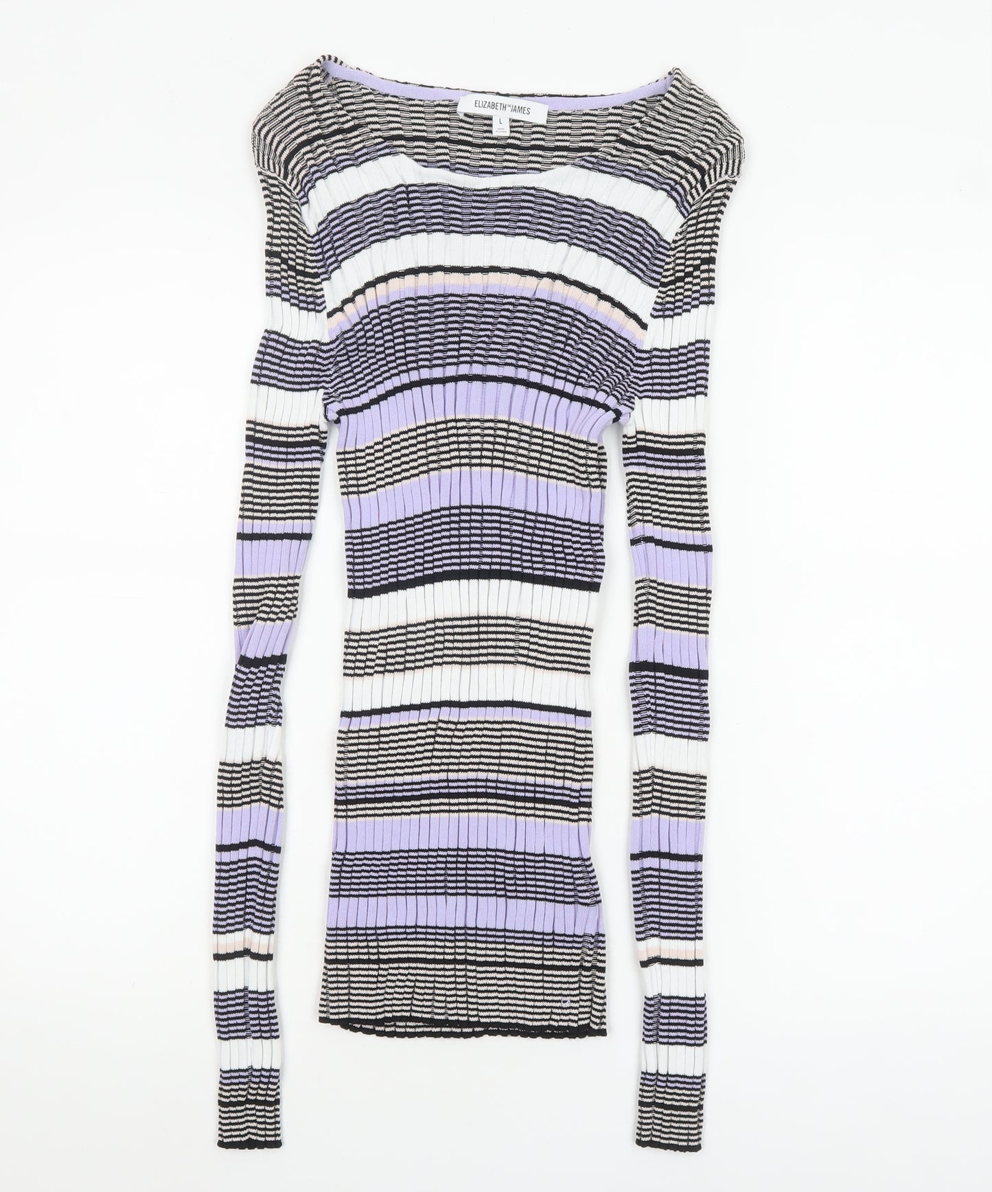 Elizabeth and James Womens Multicoloured L Striped Boat Neck Pullover Jumper