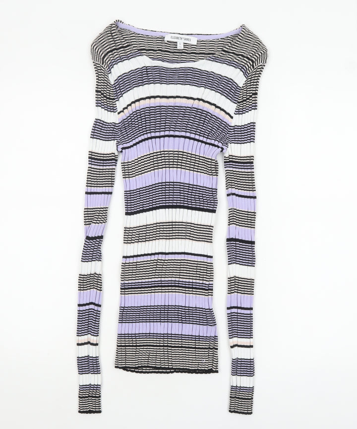Elizabeth and James Womens Multicoloured L Striped Boat Neck Pullover Jumper
