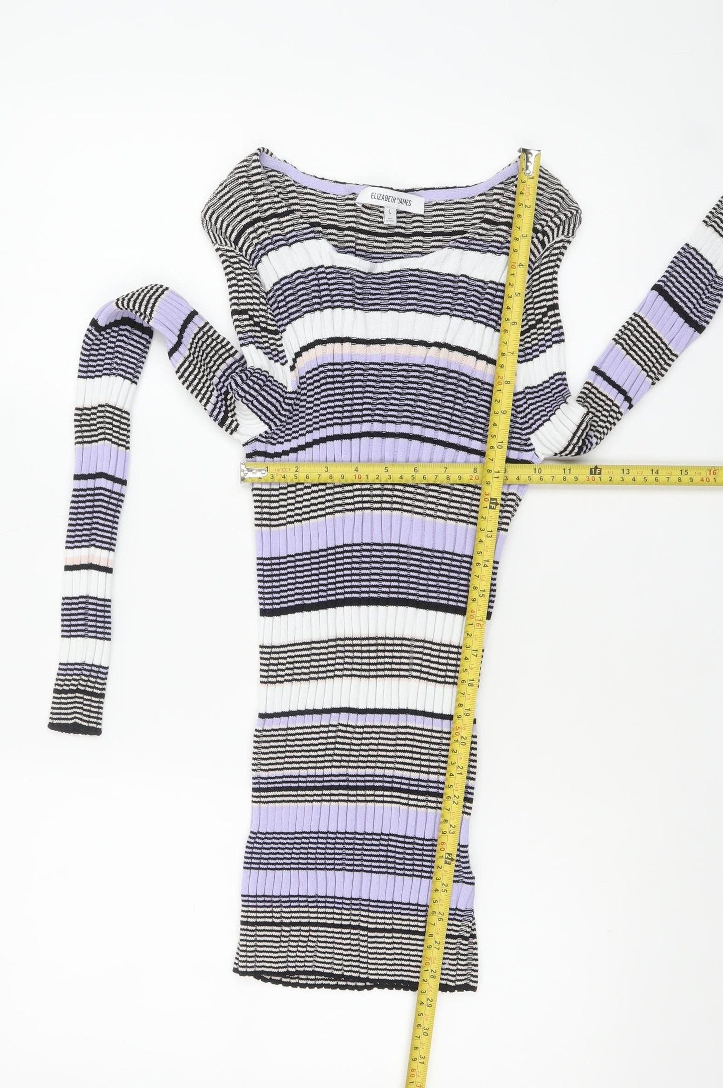 Elizabeth and James Womens Multicoloured L Striped Boat Neck Pullover Jumper