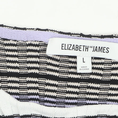 Elizabeth and James Womens Multicoloured L Striped Boat Neck Pullover Jumper