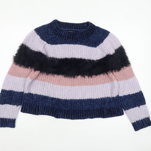 ONLY Womens XL Multicoloured Striped Crew Neck Chunky Knit Jumper