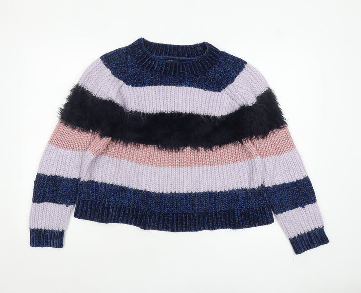 ONLY Womens XL Multicoloured Striped Crew Neck Chunky Knit Jumper