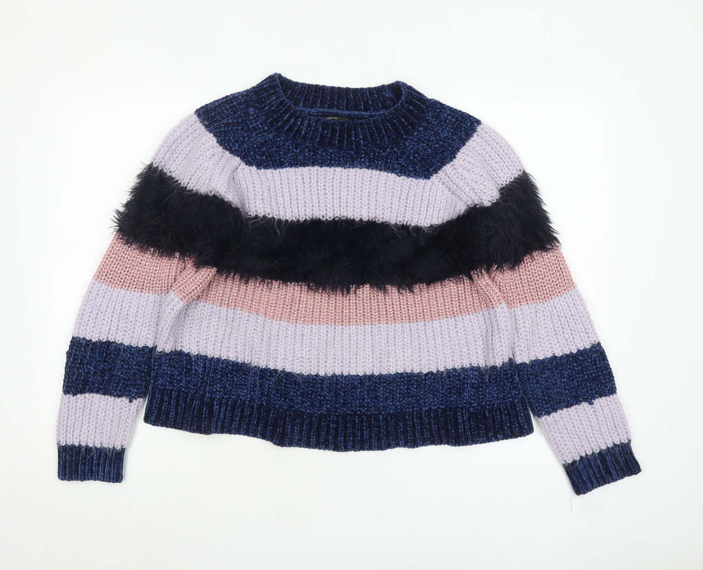 ONLY Womens XL Multicoloured Striped Crew Neck Chunky Knit Jumper