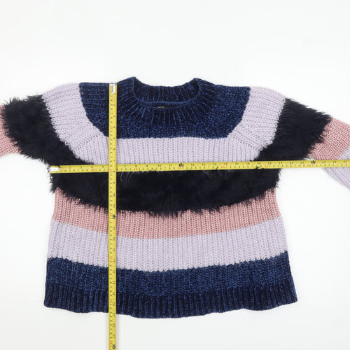 ONLY Womens XL Multicoloured Striped Crew Neck Chunky Knit Jumper
