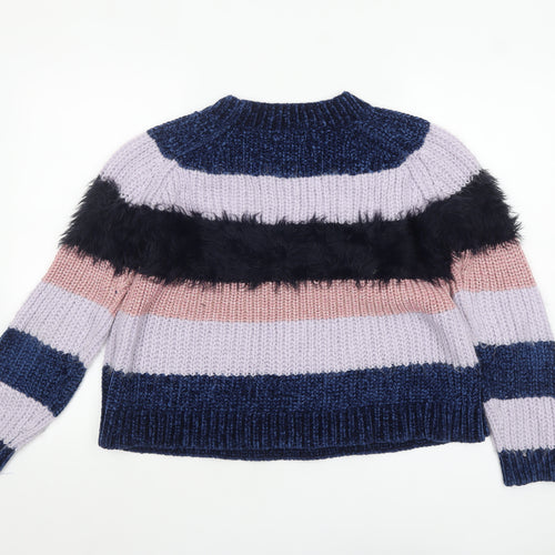 ONLY Womens XL Multicoloured Striped Crew Neck Chunky Knit Jumper