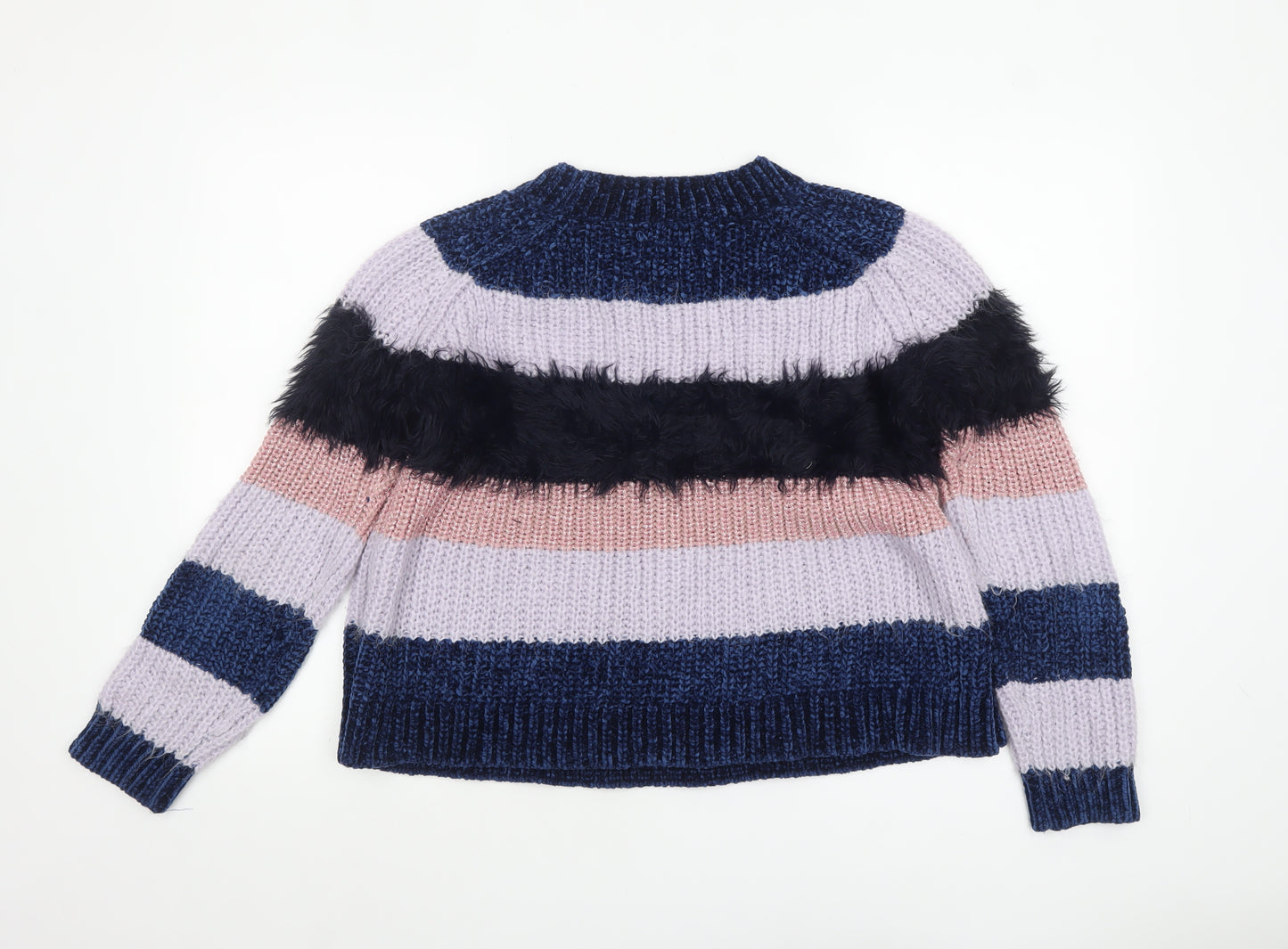 ONLY Womens XL Multicoloured Striped Crew Neck Chunky Knit Jumper