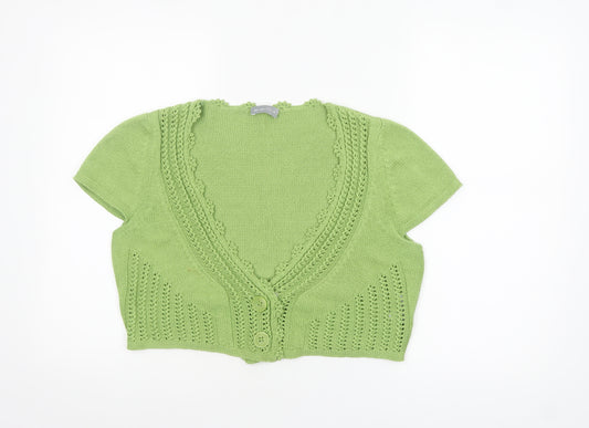 Marks and Spencer Per Una Green Cotton Knit Short Sleeve Cardigan Size 16 Women
