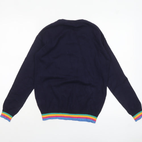 M&Co Women’s Blue Sequin Star Rainbow Trim Jumper Size 8