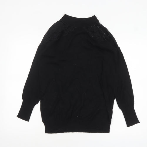 Wallis Women’s Black Mock Neck Lace Shoulder Knit Jumper Size S