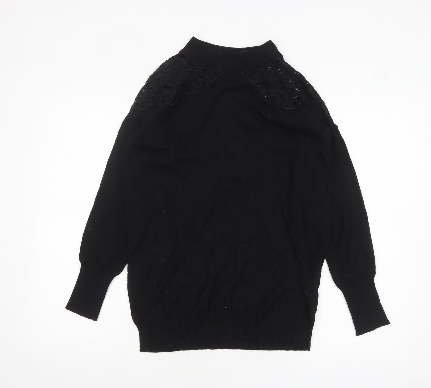 Wallis Women’s Black Mock Neck Lace Shoulder Knit Jumper Size S