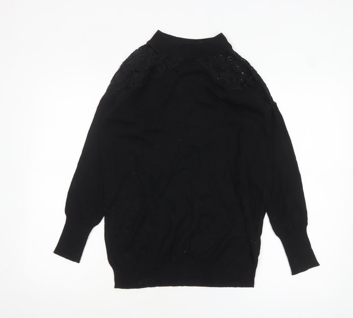 Wallis Women’s Black Mock Neck Lace Shoulder Knit Jumper Size S