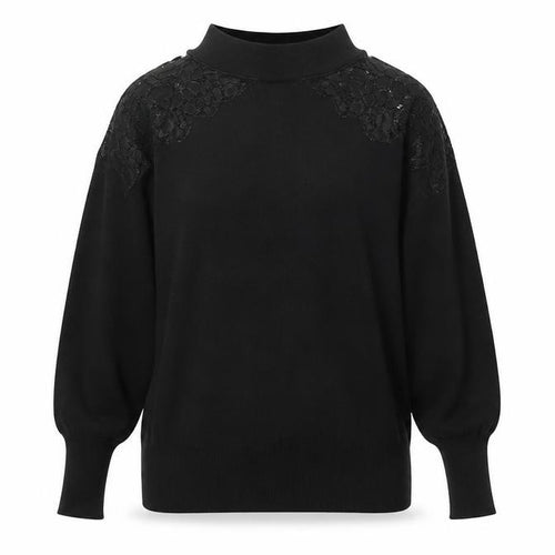 Wallis Women’s Black Mock Neck Lace Shoulder Knit Jumper Size S