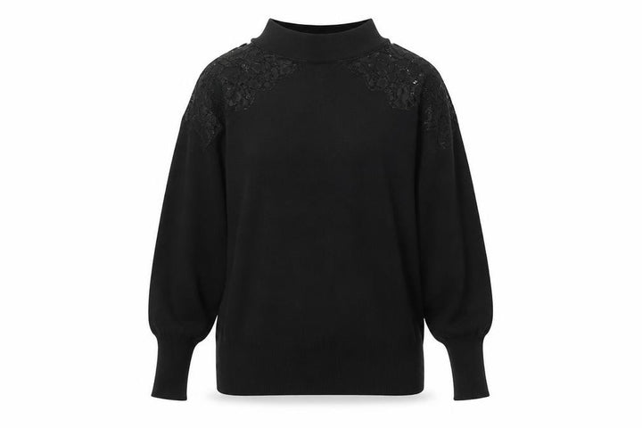 Wallis Women’s Black Mock Neck Lace Shoulder Knit Jumper Size S