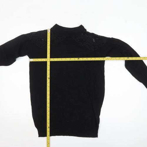 Wallis Women’s Black Mock Neck Lace Shoulder Knit Jumper Size S