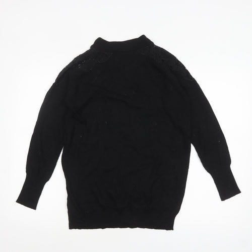 Wallis Women’s Black Mock Neck Lace Shoulder Knit Jumper Size S