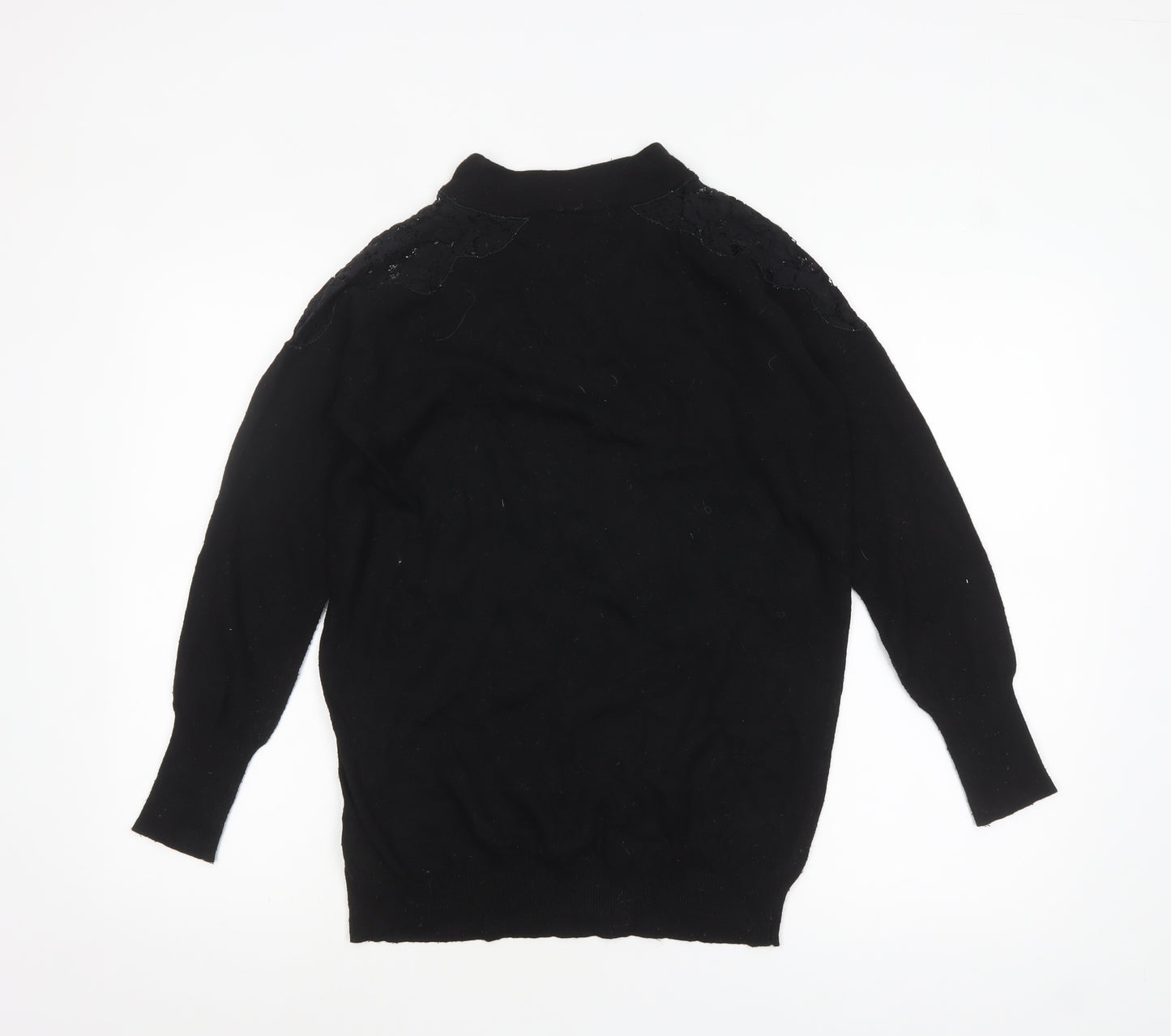 Wallis Women’s Black Mock Neck Lace Shoulder Knit Jumper Size S