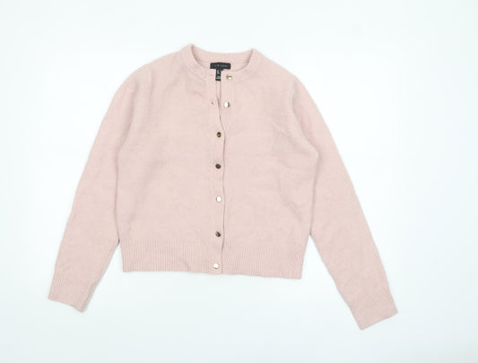 New Look Women's Pink Cardigan UK 8 Crew Neck Long Sleeve Knitwear