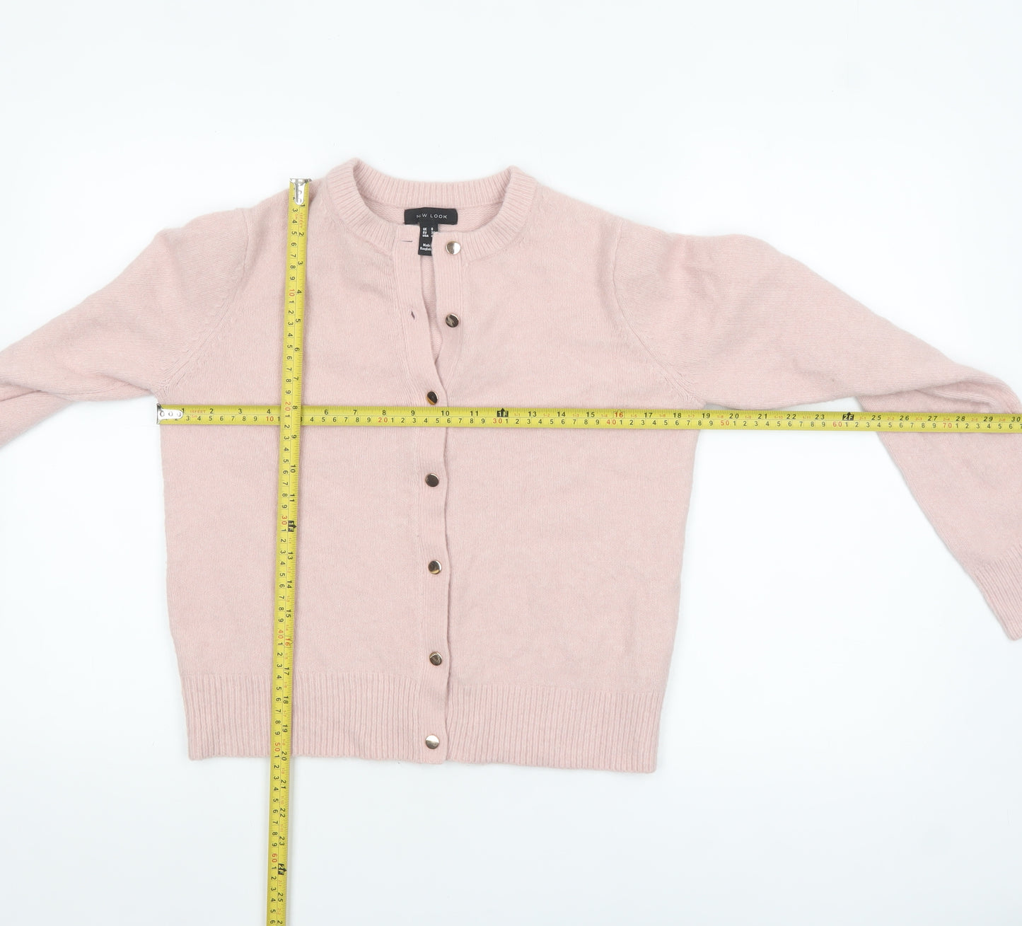 New Look Women's Pink Cardigan UK 8 Crew Neck Long Sleeve Knitwear