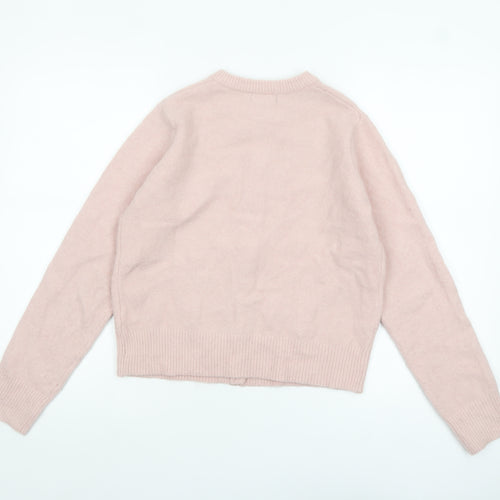 New Look Women's Pink Cardigan UK 8 Crew Neck Long Sleeve Knitwear