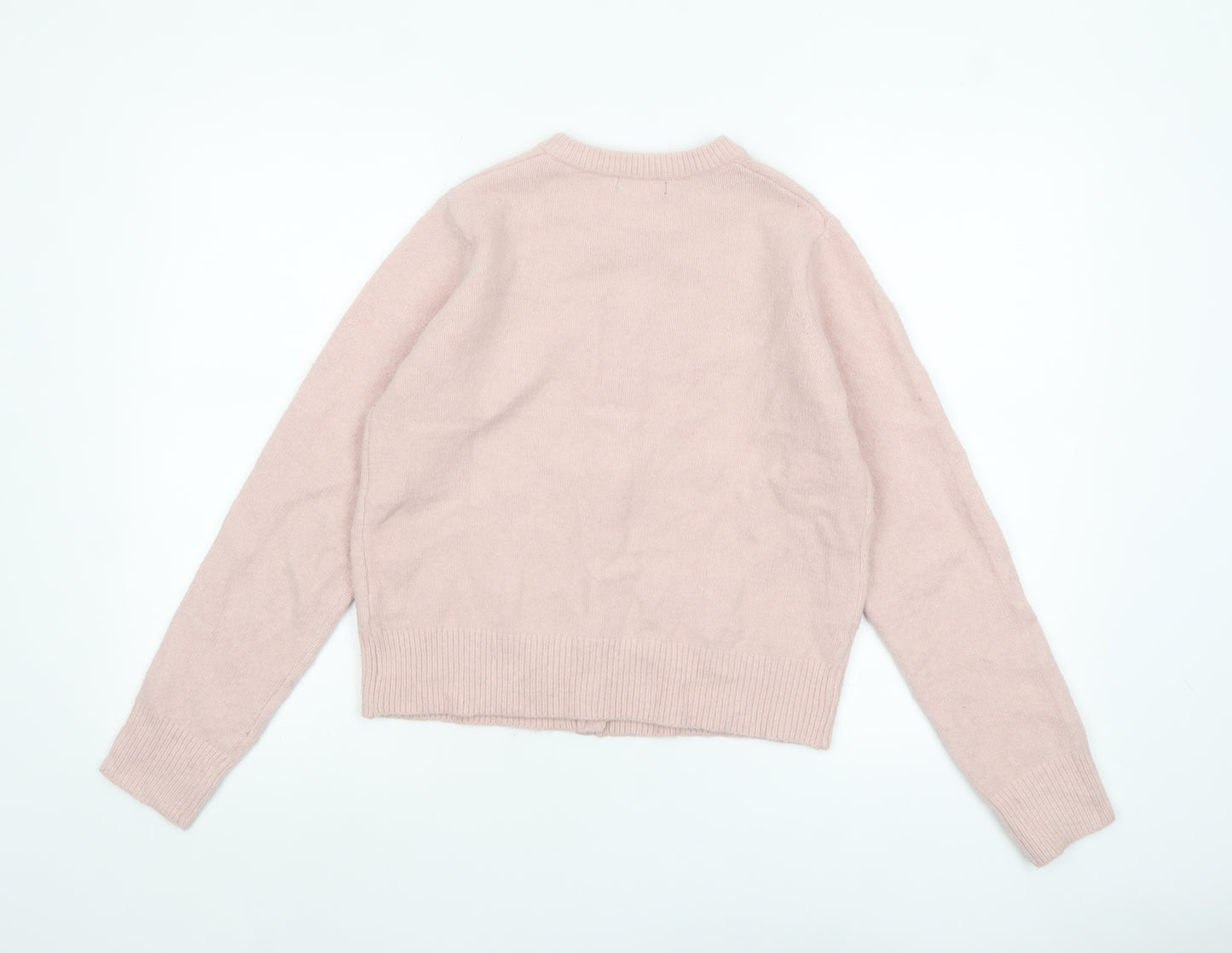 New Look Women's Pink Cardigan UK 8 Crew Neck Long Sleeve Knitwear