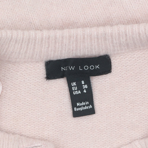 New Look Women's Pink Cardigan UK 8 Crew Neck Long Sleeve Knitwear