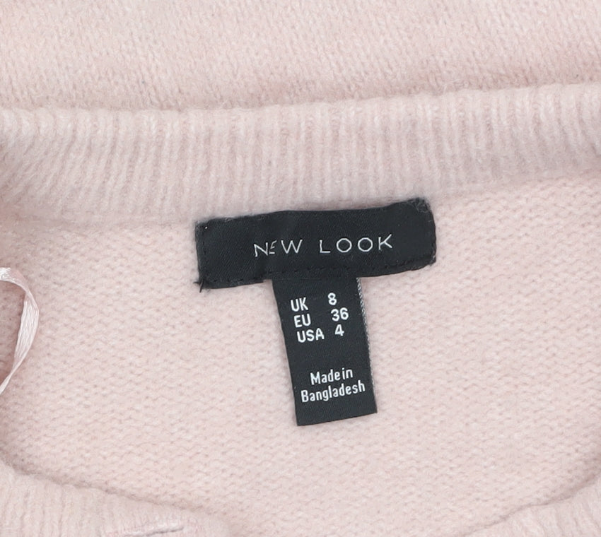 New Look Women's Pink Cardigan UK 8 Crew Neck Long Sleeve Knitwear
